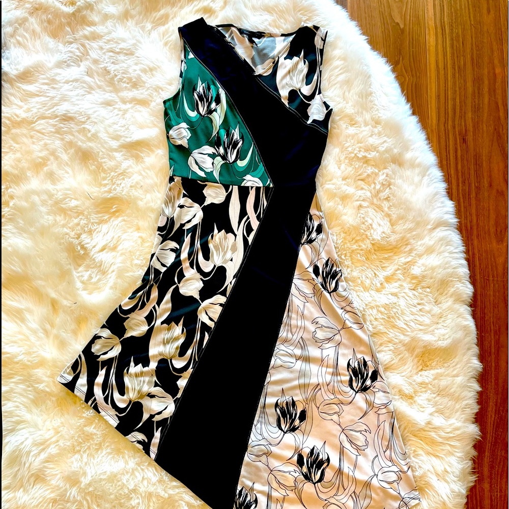 BCBG asymmetrical dress with 3 prints